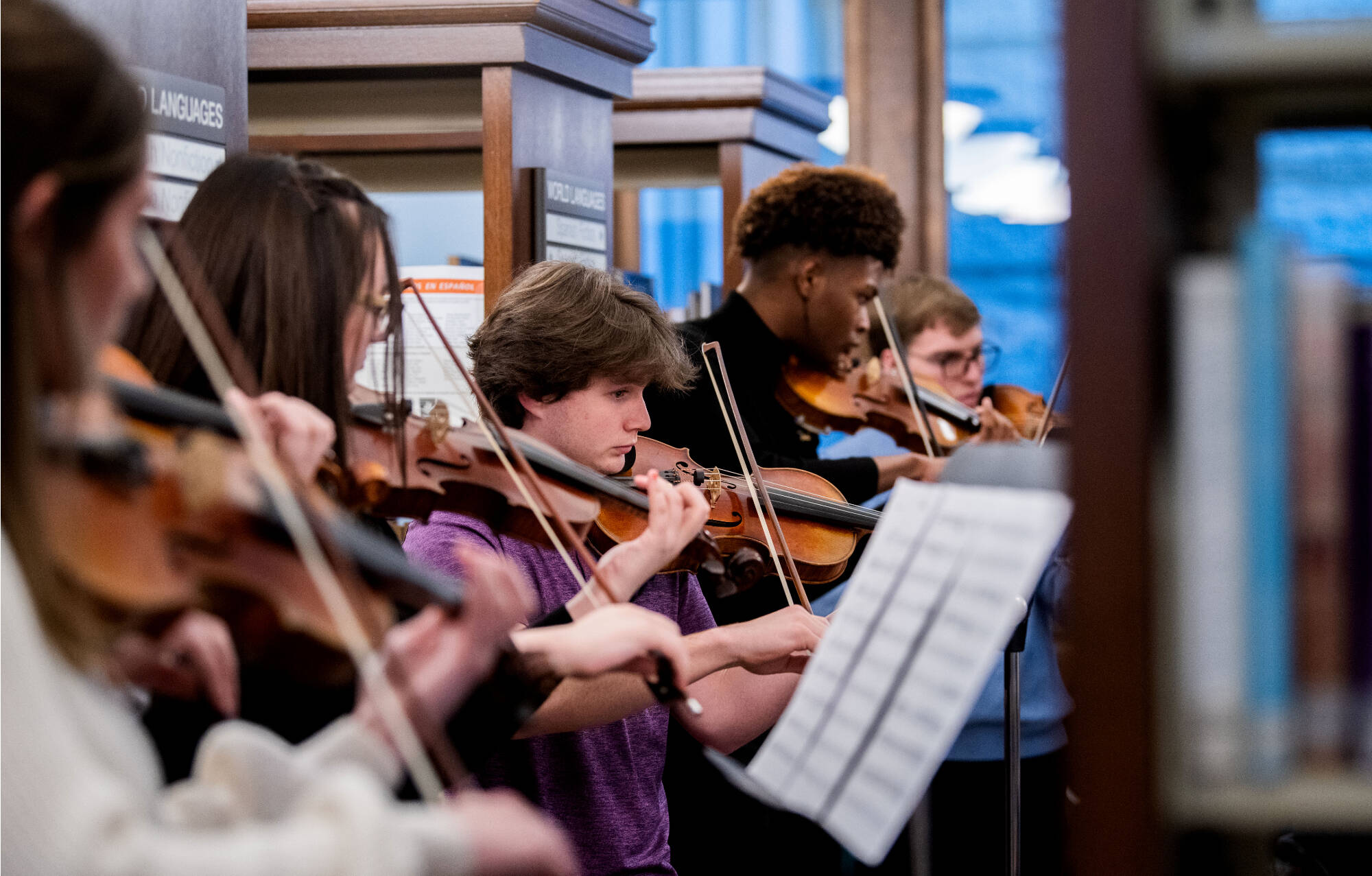 Students perform a concert at the Grand Rapids Public Library.